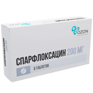 Купить: Спарфлоксацин 200 мг 6 шт таблетки покрытые пленочной оболочкой