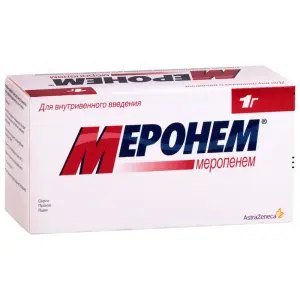 Купить Меронем 1 г 10 шт порошок для приготовления раствора для внутривенного введения флакон