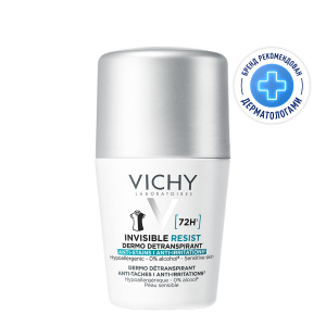 Купить: Vichy Invisible 50 мл дезодорант-антиперспирант женский шариковый против белых и желтых пятен защита от пота 72 ч