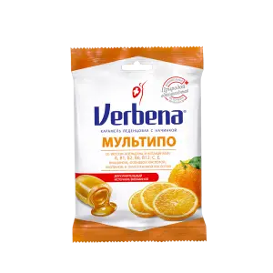 Купить Вербена мультипо 60 г карамель леденцовая с начинкой со вкусом апельсина