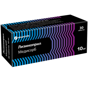 Купить: Лизиноприл Медисорб 10 мг 30 шт таблетки
