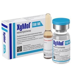 Купить: Хумог 150 МЕ ФСГ + 150 МЕ ЛГ 1 шт лиофилизат для приготовления раствора для внутримышечного и подкожного введения флакон с растворителем