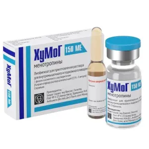 Купить Хумог 150 МЕ ФСГ + 150 МЕ ЛГ 1 шт лиофилизат для приготовления раствора для внутримышечного и подкожного введения флакон с растворителем