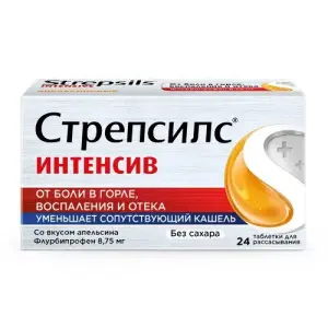 Купить Стрепсилс Интенсив 24 шт таблетки для рассасывания без сахара апельсин