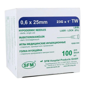 Купить: SFM 0,60 мм  х 25 мм 23G 100 шт игла медицинская инъекционная одноразовая стерильная 