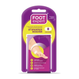 Купить: Foot Expert 2,2 см x 4,1 см 8 шт пластырь мозольный гидроколлоидный от влажных мозолей