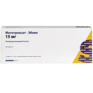 Купить Метотрексат-Эбеве 10 мг/мл 1,5 мл 1 шт раствор для инъекций шприц с иглой (с автоматической защитой иглы)