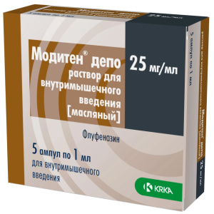 Купить: Модитен Депо 25 мг/мл 1 мл 5 шт раствор для внутримышечного введения масляный ампулы