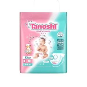Купить: Tanoshi 22 шт  подгузники для детей размер M 5-9 кг