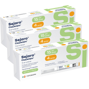 Купить: Набор 3 уп. Седжаро 15 мг/доз 2,4 мл 1 шприц-ручка + 4 иглы