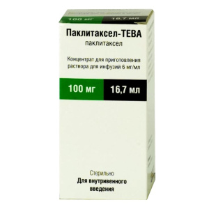 Купить: Паклитаксел-Тева 6 мг / мл 16,7 мл 1 шт концентрат для приготовления раствора для инфузий флакон