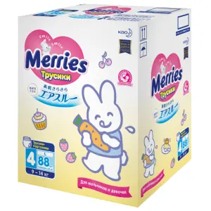 Купить Merries 88 шт размер L 9-14 кг трусы-подгузники