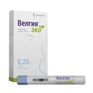 Купить Велгия Эко 0,25 мг/доз 0,5 мл 4 шт раствор для подкожного введения шприц в автоинжекторе