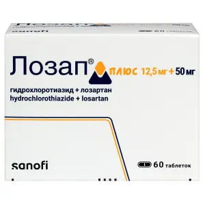 Купить Лозап Плюс 12.5 мг + 50 мг 60 шт таблетки покрытые пленочной оболочкой