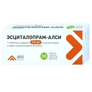 Купить Эсциталопрам-Алси 10 мг 30 шт таблетки покрытые пленочной оболочкой