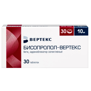 Купить: Бисопролол Вертекс 10 мг 90 шт таблетки покрытые пленочной оболочкой