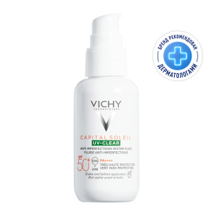 Купить: Vichy Capital Soleil UV-Clear 40 мл крем-флюид невесомый солнцезащитный  для проблемной кожи лица с салициловой кислотой SPF 50+