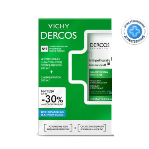 Купить: Vichy Dercos набор для нормальных и жирных волос шампунь 200 мл + рефиллер 500 мл