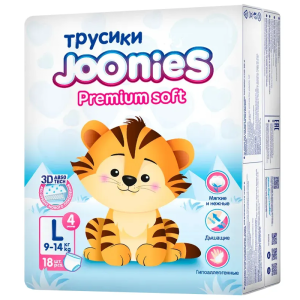 Купить: Joonies Premium Soft 18 шт трусики-подгузники размер L 9-14 кг