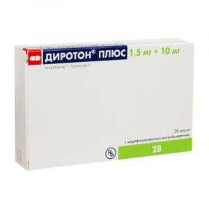 Купить: Диротон Плюс 1,5 мг + 10 мг 28 шт капсулы с модифицированным высвобождением