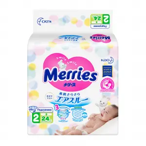 Купить Merries 24 шт подгузники для детей размер S (4-8 кг)
