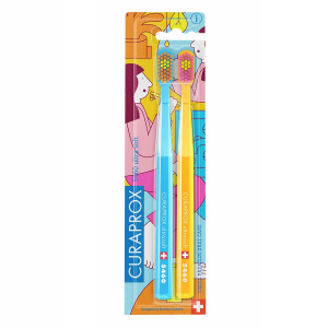 Купить: Curaprox ultrasoft CS Duo Bathroom 2 шт набор зубных щеток (голубая, желтая)