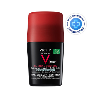 Купить: Vichy Homme Clinical Control 50 мл дезодорант-антиперспирант мужской  шариковый  с защитой от избыточного потоотделения 96 ч с цинком и перлитом