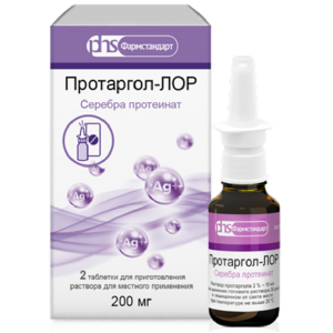 Купить: Протаргол-ЛОР 200 мг 2 шт таблетки для приготовления раствора для местного применения в комплекте c флаконом снабженным насадкой-распылителем