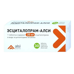 Купить: Эсциталопрам-Алси 20 мг 30 шт таблетки покрытые пленочной оболочкой