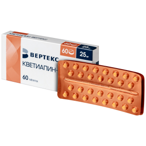 Купить: Кветиапин-Вертекс 25 мг 60 шт таблетки покрытые пленочной оболочкой