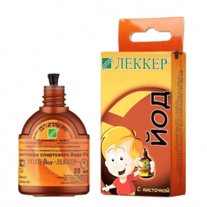 Купить: Йод-Леккер 5% 20 мл раствор спиртовой флакон с кистью