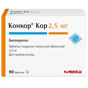 Купить Конкор Кор 2,5 мг 90 шт таблетки покрытые пленочной оболочкой