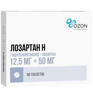 Купить: Лозартан Н 12,5 мг + 50 мг 90 шт таблетки покрытые пленочной оболочкой
