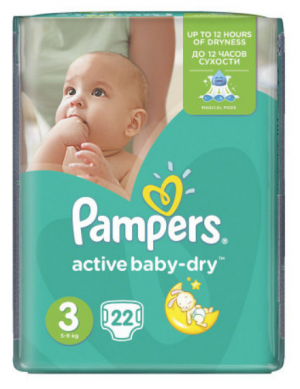 Купить: Pampers Active Baby-Dry 22 шт подгузники размер 3 (6 - 10 кг)