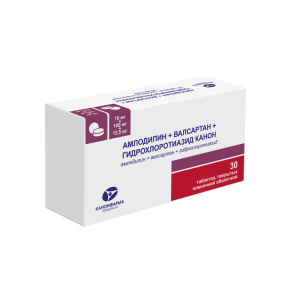 Купить: Амлодипин + Валсартан + Гидрохлоротиазид Канон 10 мг + 160 мг + 12,5 мг 30 шт таблетки покрытые пленочной оболочкой