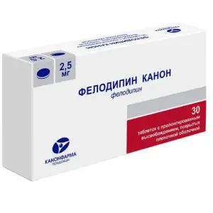 Купить Фелодипин Канон 2,5 мг 30 шт таблетки с пролонгированным высвобождением покрытые пленочной оболочкой