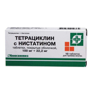 Купить: Тетрациклин + Нистатин 100 тыс ЕД 10 шт таблетки покрытые оболочкой