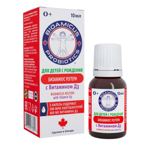 Купить: Биоамикус Реутери с Витамином Д3 10 мл капли для внутреннего применения для детей 0+