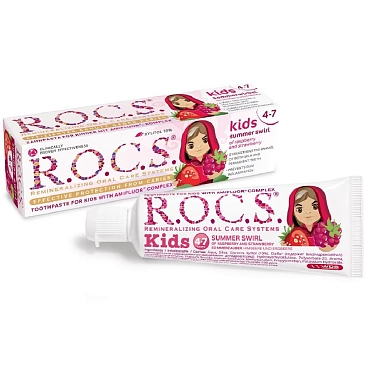 Купить Rocs Kids 45 г паста зубная для детей малина и клубника 4+