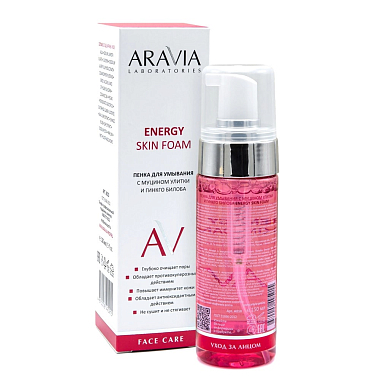 Купить Aravia Laboratories Energy Skin Foam 150 мл пенка для умывания с муцином улитки и гинкго билоба