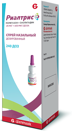 Купить Риалтрис 25 мкг + 600 мкг/доза 15 мл 240 доз спрей назальный дозированный