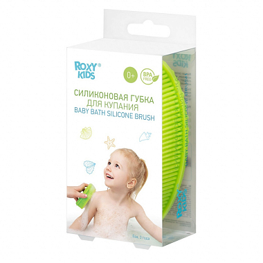 Купить Roxy Kids губка для купания детская силиконовая антибактериальная массажная овальная цвет салатовый 0 мес+