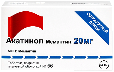 Купить Акатинол Мемантин 20 мг 56 шт таблетки покрытые пленочной оболочкой