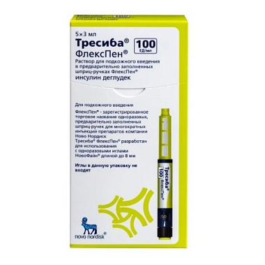 Купить Тресиба ФлексПен 100 МЕ/мл 3 мл 5 шт раствор для подкожного введения шприц-ручка