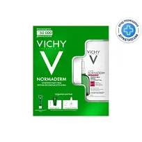 Купить: Vichy Normaderm Комплексный уход против несовершенств кожи 30 мл сыворотка + 30 мл уход + 50 мл гель для умывания + SPF 50+ 3 мл крем