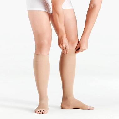 Купить НикаМед чулки до колена компрессионные 2 класс размер 5 бежевые с открытым мыском