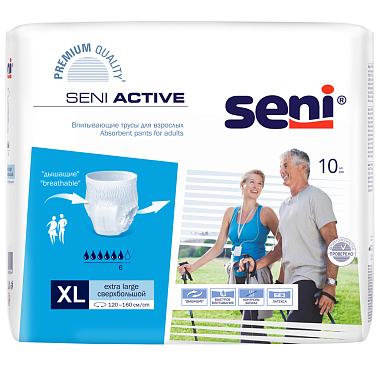 Купить Seni Active 10 шт подгузники-трусы размер XL 6 капель