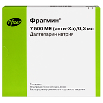Купить: Фрагмин 7500 МЕ анти-Ха/0,3 мл 10 шт раствор для внутривенного и подкожного введения шприц