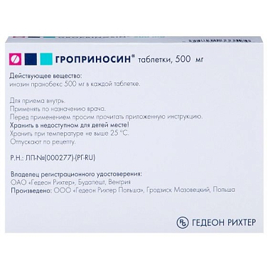 Купить Гроприносин 500 мг 20 шт таблетки