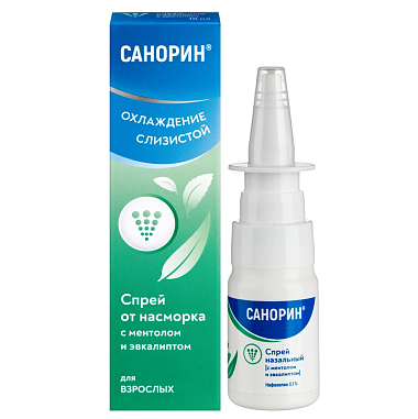 Купить Санорин 0,1% 10 мл спрей назальный с ментолом и эвкалиптом